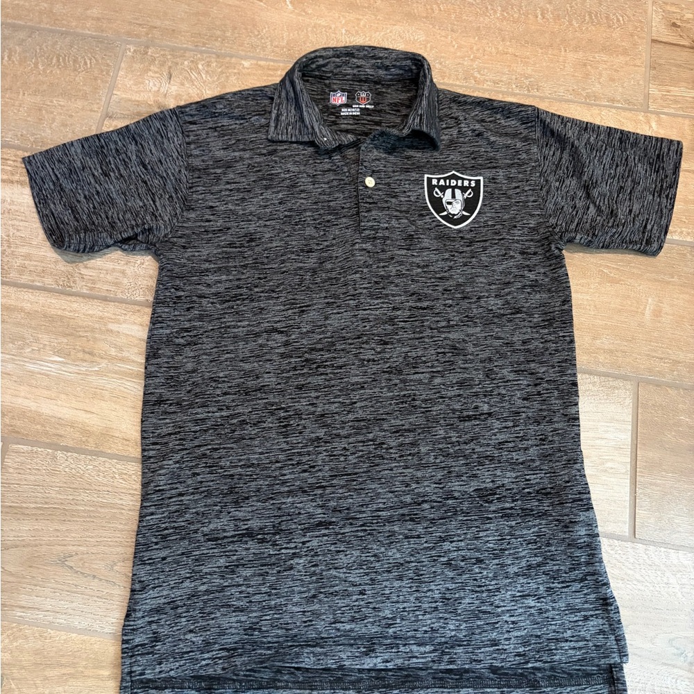 Las Vegas Raiders NFL Team Apparel grey heathered polo shirt boys medium 10-12